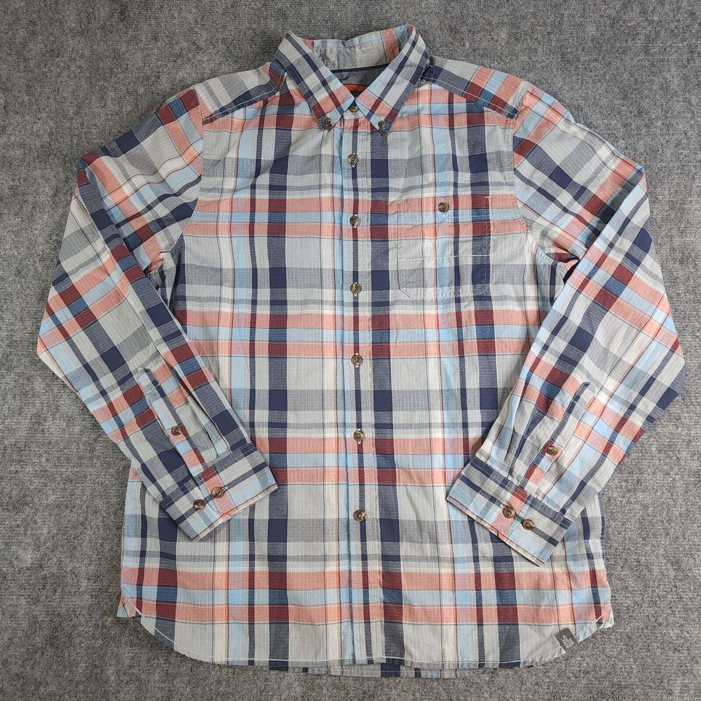 The North Face Men's Plaid Button-Down Shirt in Navy, Coral & White